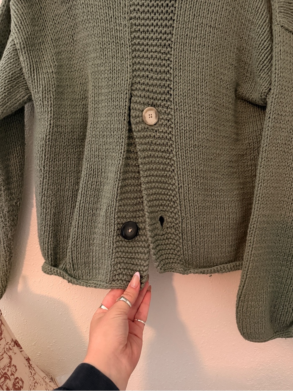 Pure Olive Green Knit Cardigan with Colorful Buttons - Picture 4 of 4